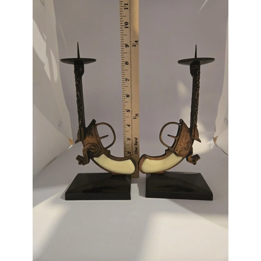 Vintage S/2 Metal Plastic Candle Candlestick Holder Pistol USSR Soviet